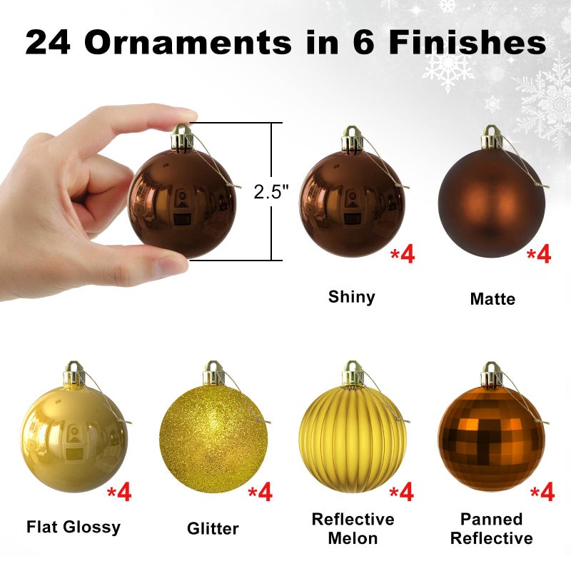 GameXcel Bronze & Gold 2.5" Christmas Balls Christmas Tree Decoration Ornaments Shatterproof Hanging Balls for Birthday Halloween Holiday Wedding Decorations Set of 24pcs - Image 2